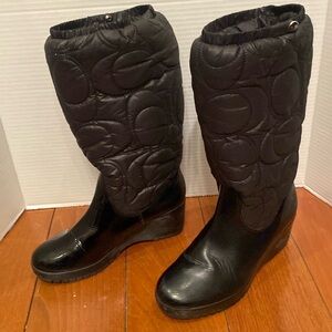 Women’s Coach Cantina  black quilted puffer wedge winter boots sz 6 1/2 B